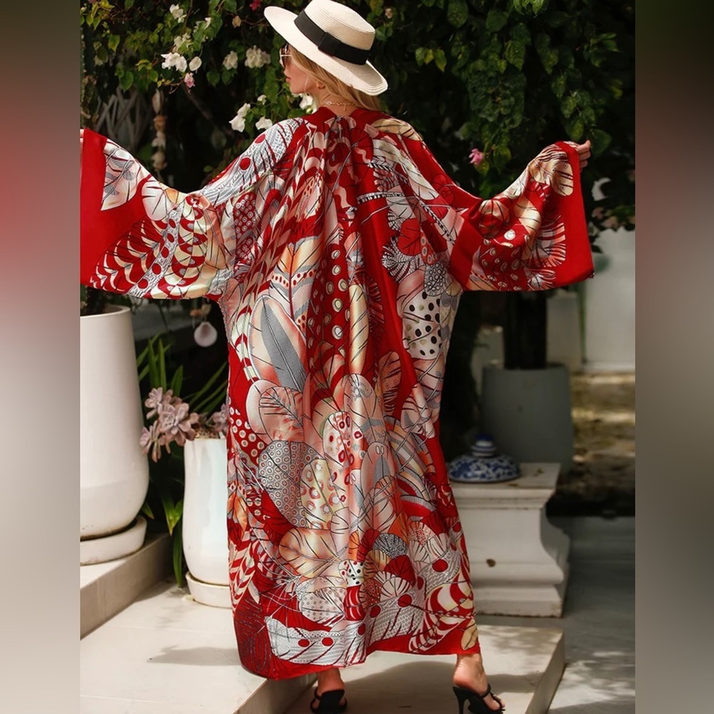 Kimono Casual Cárdigan Duster Bikini Swimsuit Coverup - Picture 3 of 14